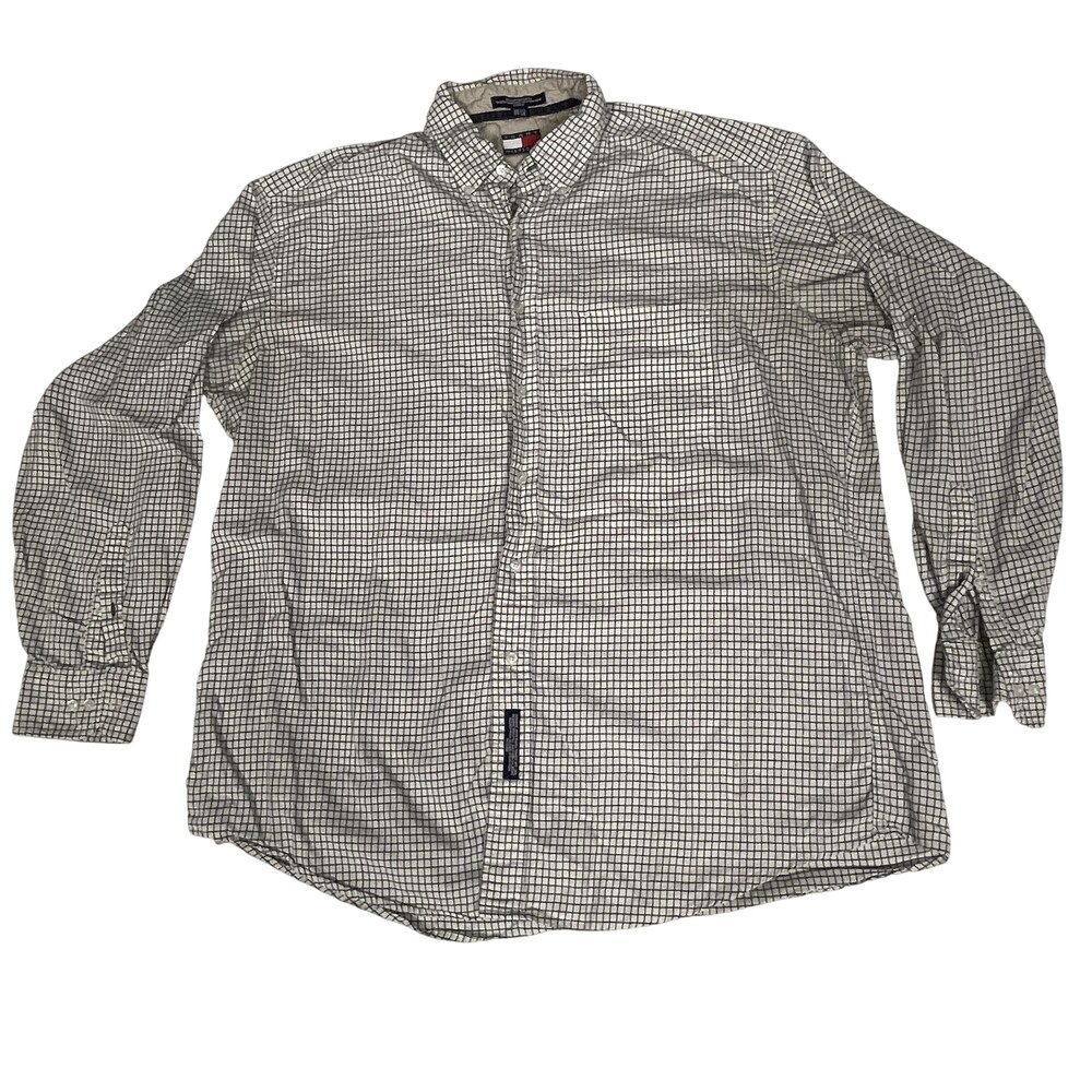 Tommy Hilfiger Shirt Mens 16.5 34-35 White Check Button Down Long Sleeve Plaid